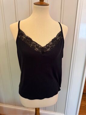 Victoria’s Secret Black Ribbed Lace Camisole Size XXL Plus 90s style